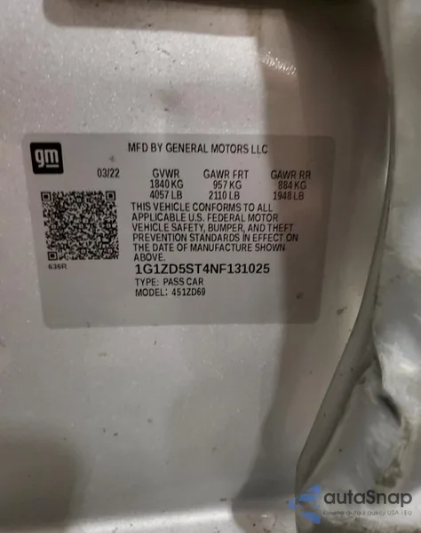 2022 Chevrolet Malibu Lt z USA, uszkodzony, nr VIN 1G1ZD5ST4NF131025